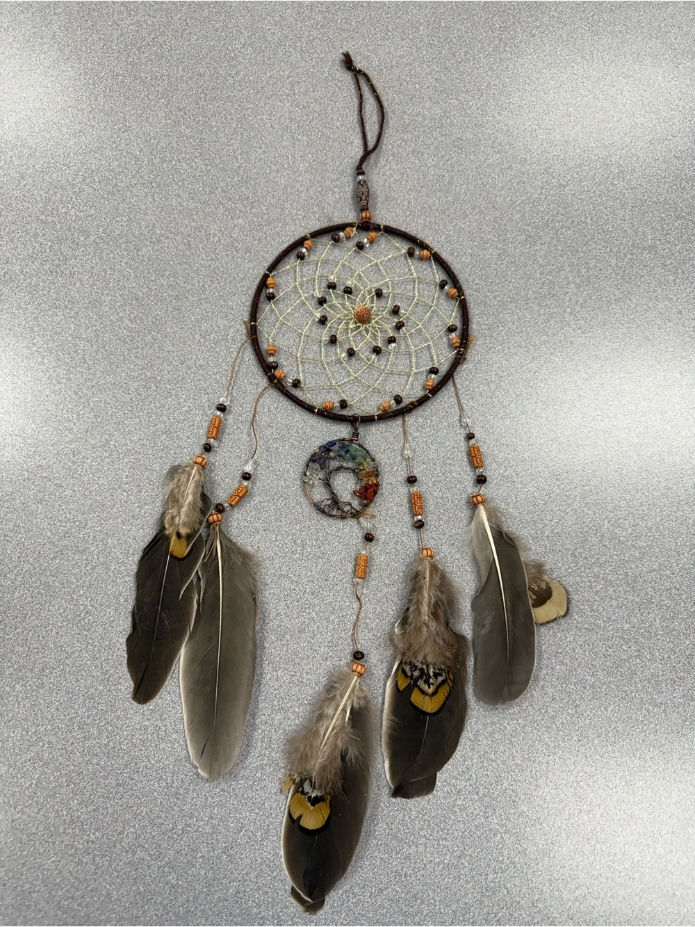 NWOT Bohemian Brown Feather Dreamcatcher Wall Hanging
